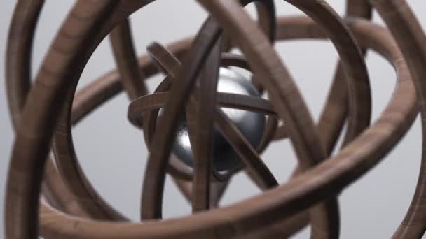 Metallic Sphere Wooden Rings Abstract Animation — Stock Video