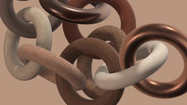 Madeira Metálico Pedra Anéis Tecido Close Animação — Vídeo de Stock