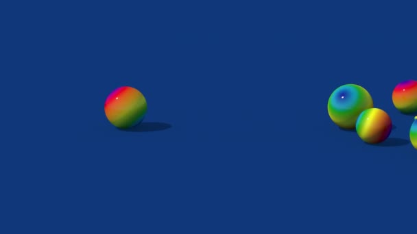 Regenbogenrollkugeln Blauer Hintergrund Abstrakte Animation Renderer — Stockvideo