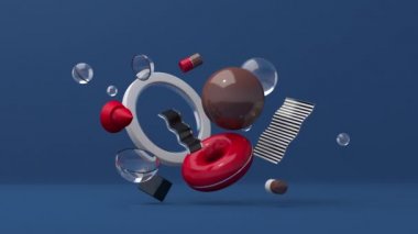 Cam, metal, plastik, renkli geometrik şekiller. Soyut canlandırma, 3 boyutlu canlandırma.