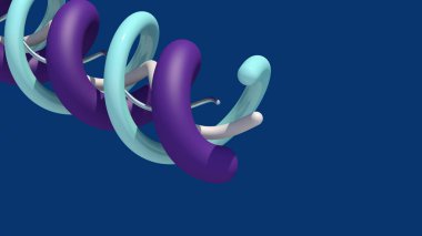 Twisted colorful shapes. Blue background. Abstract illustration, 3d render.	