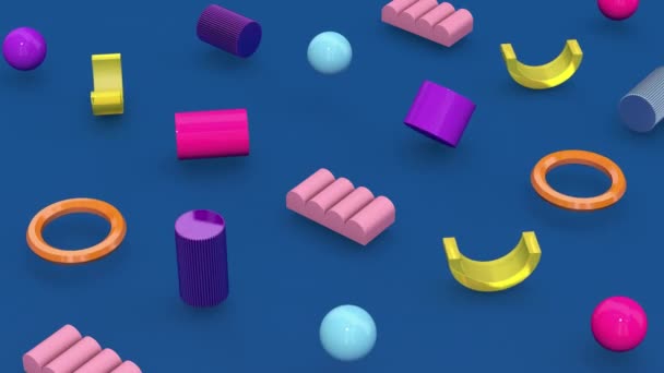 Coloridas Formas Geométricas Brillantes Sobre Fondo Azul Animación Abstracta Render — Vídeos de Stock