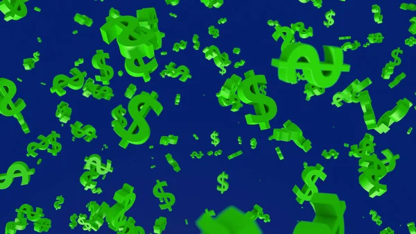 Sinal Dólar Verde Voar Fundo Azul Ilustração Abstrata Renderização — Fotografia de Stock