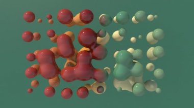 Yeşil, turuncu, kahverengi sıvı toplar. Soyut canlandırma, 3 boyutlu canlandırma.