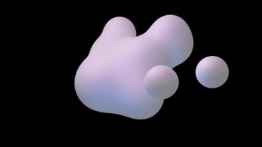 Beyaz sıvı toplar birleşiyor. Siyah arka plan. Soyut canlandırma, 3 boyutlu canlandırma.