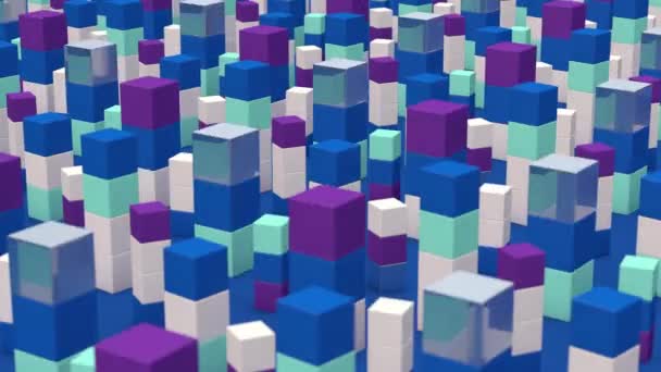 Cubes Bleus Blancs Violets Tournant Animation Abstraite Rendu — Video