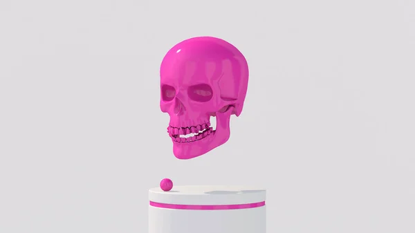 Pink Glossy Skull Latar Belakang Putih Ilustrasi Abstrak Render — Stok Foto