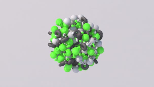 Luz Verde Cinza Formas Geométricas Brancas Transformação Grande Esfera Colorida — Vídeo de Stock