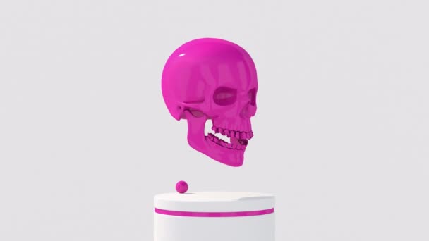 Pink Glossy Skull Rotating White Background Abstract Animation Render — Stock Video