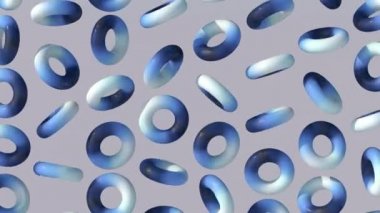 Beyaz ve mavi parlak halka dönüyor. Soyut canlandırma, 3 boyutlu canlandırma.