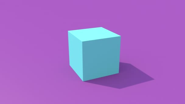 Blue Cube Verschwindet Lila Hintergrund Abstrakte Animation Renderer — Stockvideo