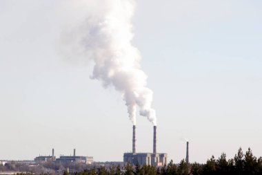 Büyük bitki boruları havayı kirletiyor. Çevre kirliliği krizi.