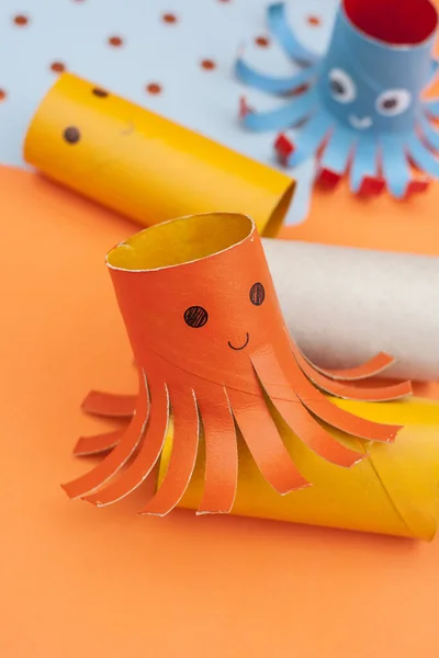 Octopus Made Roll Toilet Paper Crafts Recycled Material — Stock Photo, Image
