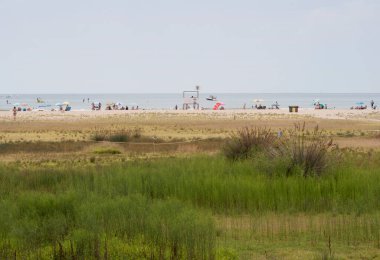 Vilanova i la Geltru plajı, Garraf bölgesi, Barcelona ili, Katalonya, İspanya. Ağustos 2020.