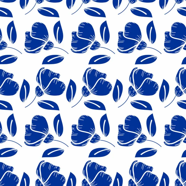 Бесшовный Узор Векторным Цветком Классического Синего Цвета Белом Фоне Имитация — стоковый вектор