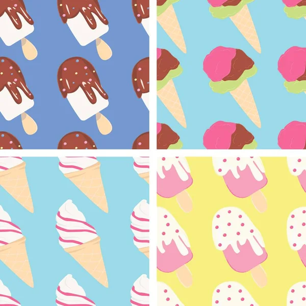 Ensemble Quatre Modèles Avec Crème Glacée Vectorielle Brillante Illustration Alimentaire — Image vectorielle