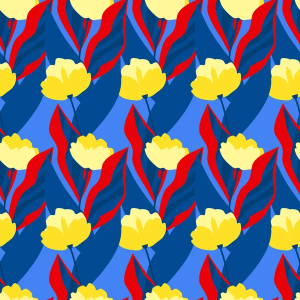 Ljus Tapet Med Abstrakta Blommor Blå Bakgrund Ändlösa Botaniska Prydnader — Stock vektor