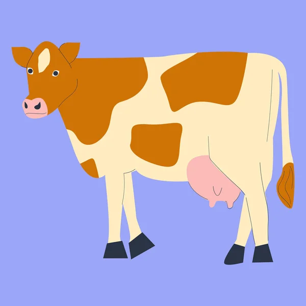 Vektor Kuh Cartoon Flach Stil Auf Blau Lila Hintergrund — Stockvektor
