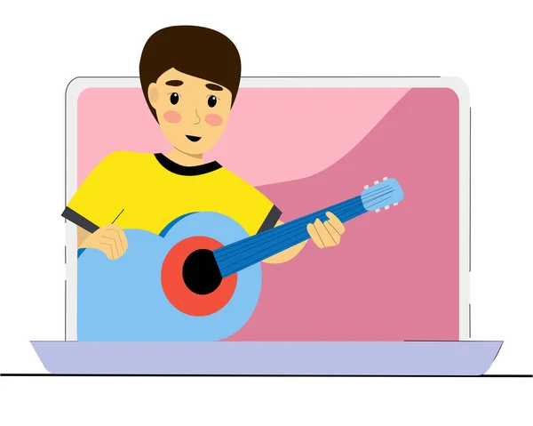 Chitarra Lezioni Online Distanza Musica Education Vector Piatto Illustrazione Isolata — Vettoriale Stock