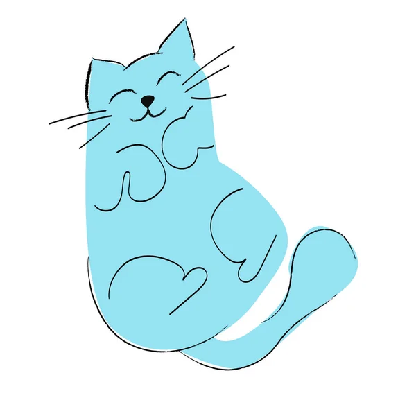 Gracioso Gato Azul Esponjoso Está Durmiendo Sobre Espalda Caricatura Vectorial — Vector de stock