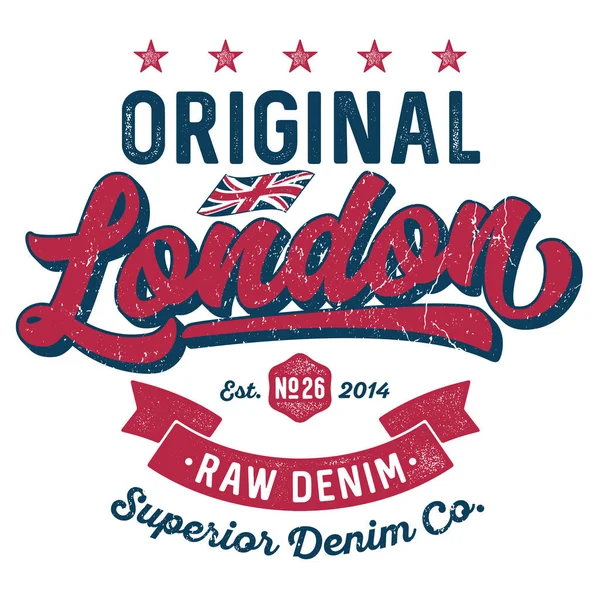 Original London Raw Denim Tee Design För Tryck — Stock vektor