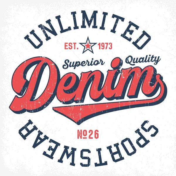 Obegränsad Denim Sportswear Tee Design Print — Stock vektor