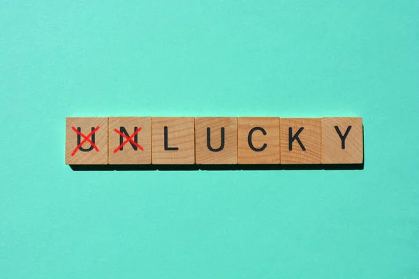 Pech Słowo Przedrostkiem Skreślone Pozostawiając Pozytywne Wiod Lucky — Zdjęcie stockowe