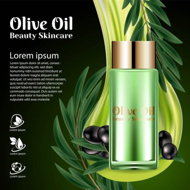 Vektör cam kavanoz siyah zeytin siyah zemin üzerine. Öğe Modern tasarım reklam satış için. Kozmetik yüz vücut kremi. Premium reklamları mükemmel reklam kadar alay et. Gerçekçi 3d çizim