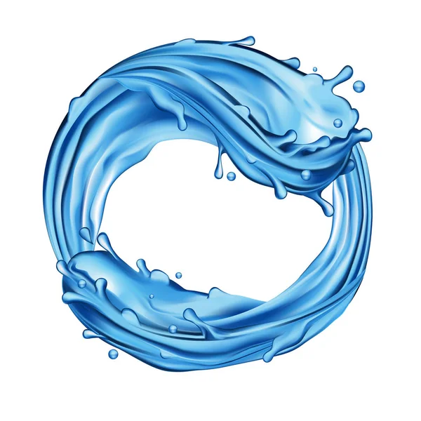 Vlny stříkající vody. Přírodní modrá tekutina ve tvaru prstence. Izolované na bílém pozadí. Vektorové ilustrace — Stockový vektor