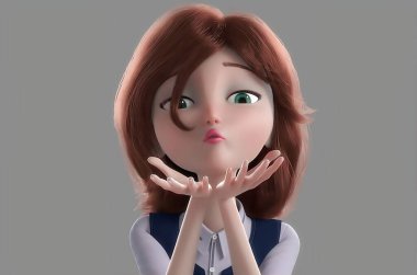 Güzel, genç, çizgi film 3D yeşil gözlü kadın sana bir öpücük yolluyor 0090.