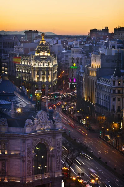 Vista Del Edificio Metropolis Por Noche Centro Madrid —  Fotos de Stock