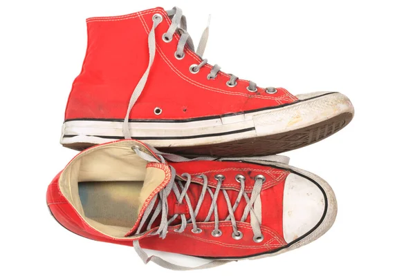 Old Canvas Sneakers Isolated White Clipping Path Top View Stock Picture