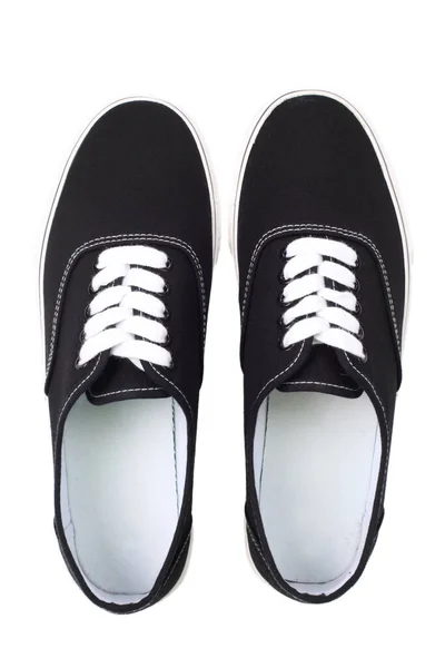 Black Canvas Sneakers Top View Isolated Clipping Path — Stock Photo, Image