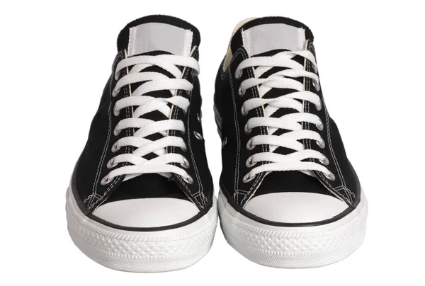 Black Canvas Sneakers Front View Isolated Clipping Path — Stock Photo, Image