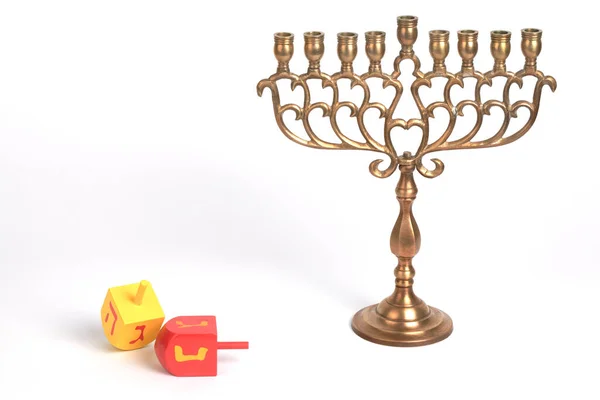 Hanukkah Menora Dreidels Geïsoleerd — Stockfoto