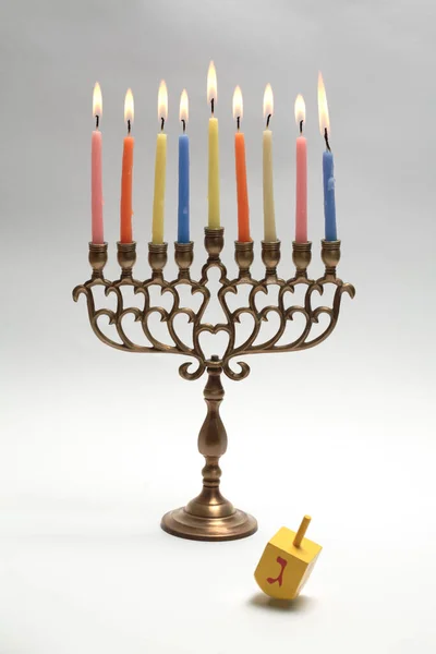 Hanukkah Menora Dreidel — Fotografia de Stock