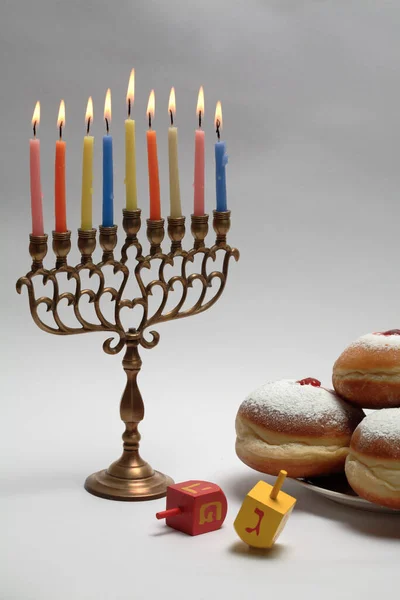 Hanukkah Menora Dreidel — Fotografia de Stock