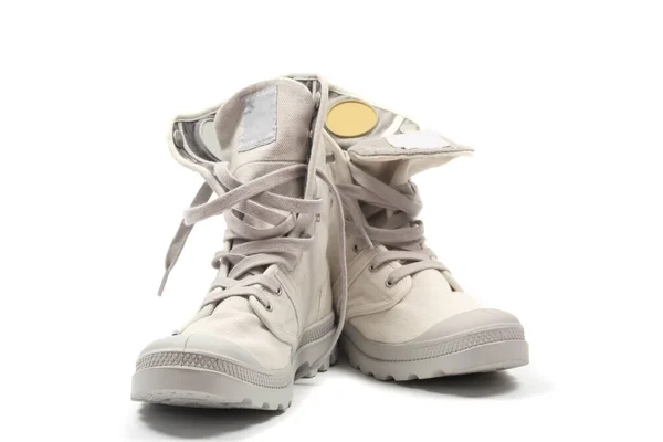 Μπότες Καμβά Απομονωμένες Λευκό Φόντο — Φωτογραφία Αρχείου