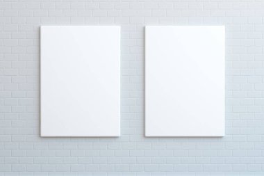 Duvarda asılı iki boş poster, maket, 3 boyutlu çizim   