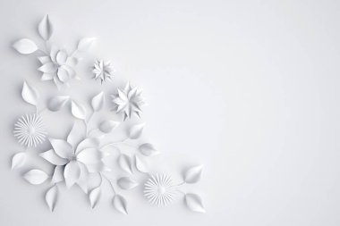 Beyaz kağıt çiçek arkaplanı, 3D illüstrasyon       