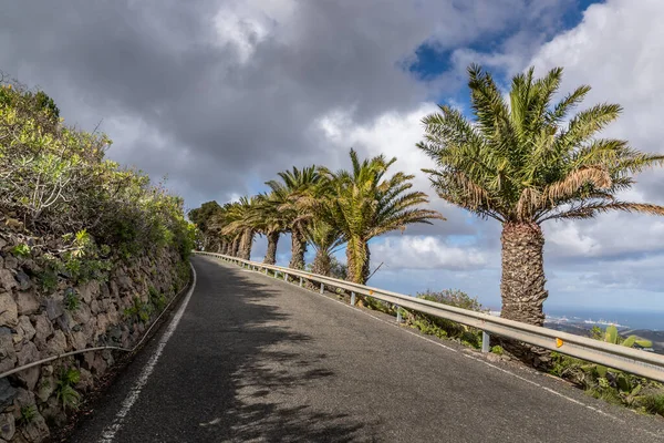 Panoramic View Asphalt Road Island Coast Surrounding Hills See Background — Stock Photo, Image