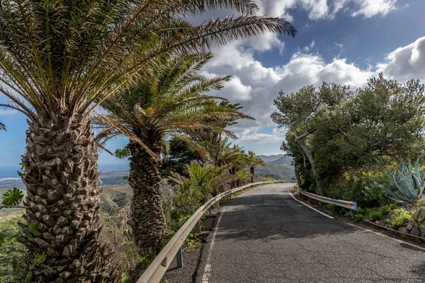 Panoramic View Asphalt Road Island Coast Surrounding Hills See Background — Stock Photo, Image