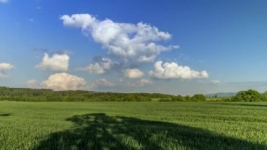 İlkbahardan sonra ekinlerin yetiştiği bir tarlanın zamanı. Uzakta uzanan ormanlara bakan ve hızlı hareket eden bulutlar ve yerdeki gölgelerin şekillendiği gökyüzü..