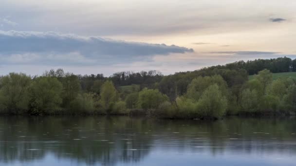 Timelapse Van Het Meer Oppervlak Omgeven Door Bomen Met Reflectie — Stockvideo