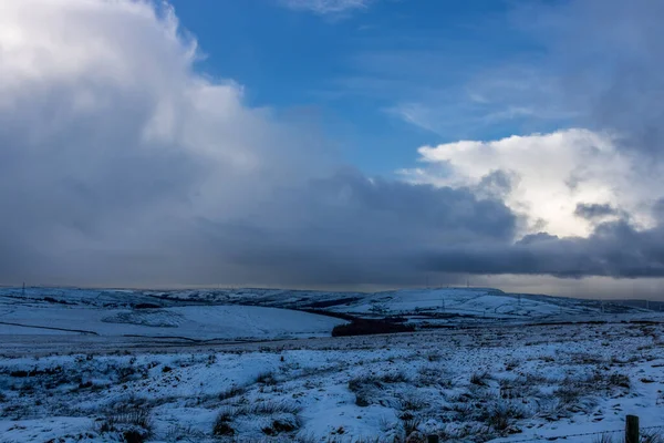 Engels Platteland Volledig Bedekt Met Verse Sneeuw Weg — Stockfoto