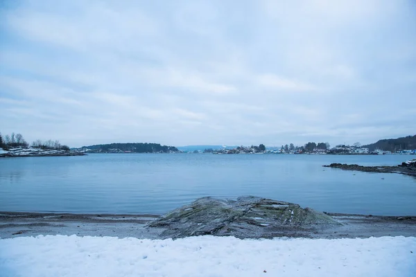 Surplombant Côte Des Îles Autour Oslo Norvège Pendant Hiver Surplombant — Photo