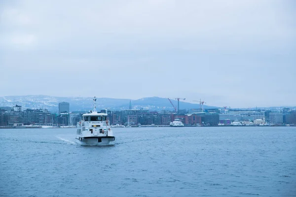 Croisière Entre Les Îles Autour Oslo Norvège Pendant Hiver Surplombant — Photo