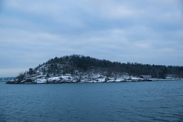 Falaises Sur Les Îles Autour Oslo Norvège Pendant Hiver Surplombant — Photo