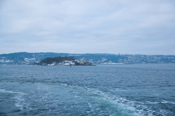 Croisière Entre Les Îles Autour Oslo Norvège Pendant Hiver Surplombant — Photo