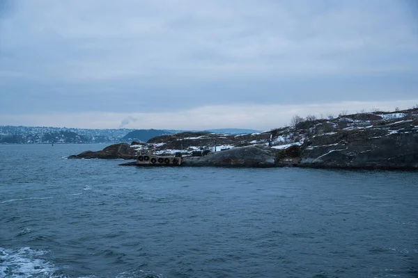 Scogliere Sulle Isole Intorno Oslo Norvegia Durante Inverno Con Vista — Foto Stock